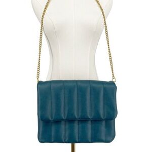 brand new, never used Fawn Design Teal Quilted Vegan Leather Clutch